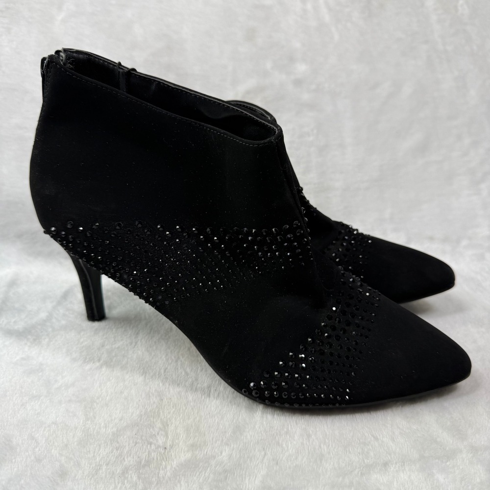 Impo Vaxson Womens Black Rhinestone Embellished Pointed Toe Stiletto Booties 10M